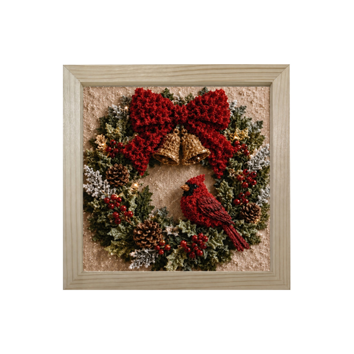 Tableau 3D couronne de Noël à l'oiseau rouge, terminé