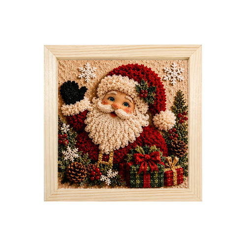 Tableau 3D Père Noël en velours, terminé dans son cadre